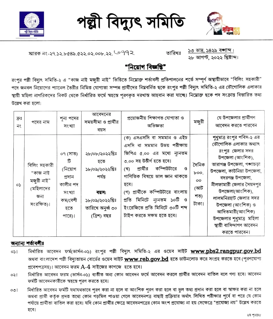 Palli-Bidyut-Samity-Job-Circular-2022